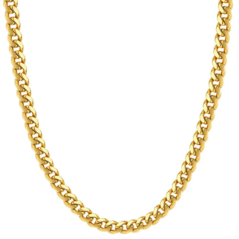 Solid 14K Yellow Gold 7mm Classic Miami Cuban Chain Necklace with Lobster Lock