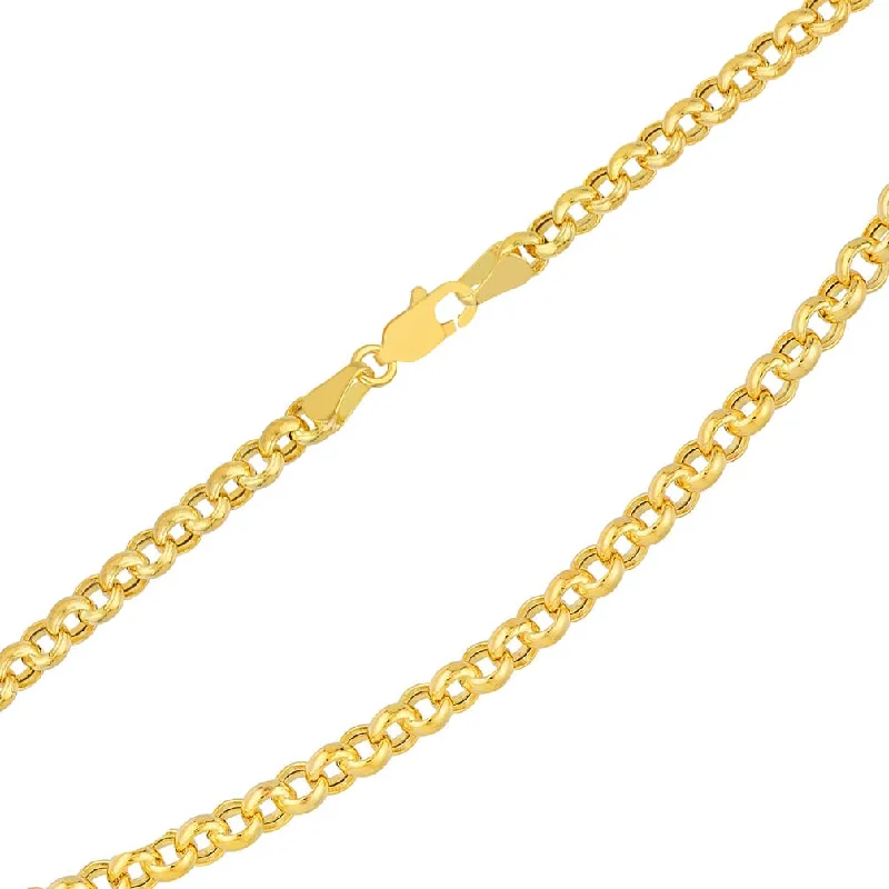 14k Yellow Gold Polished 3mm Round Rolo Chain Link Necklace with Lobster Claw Clasp