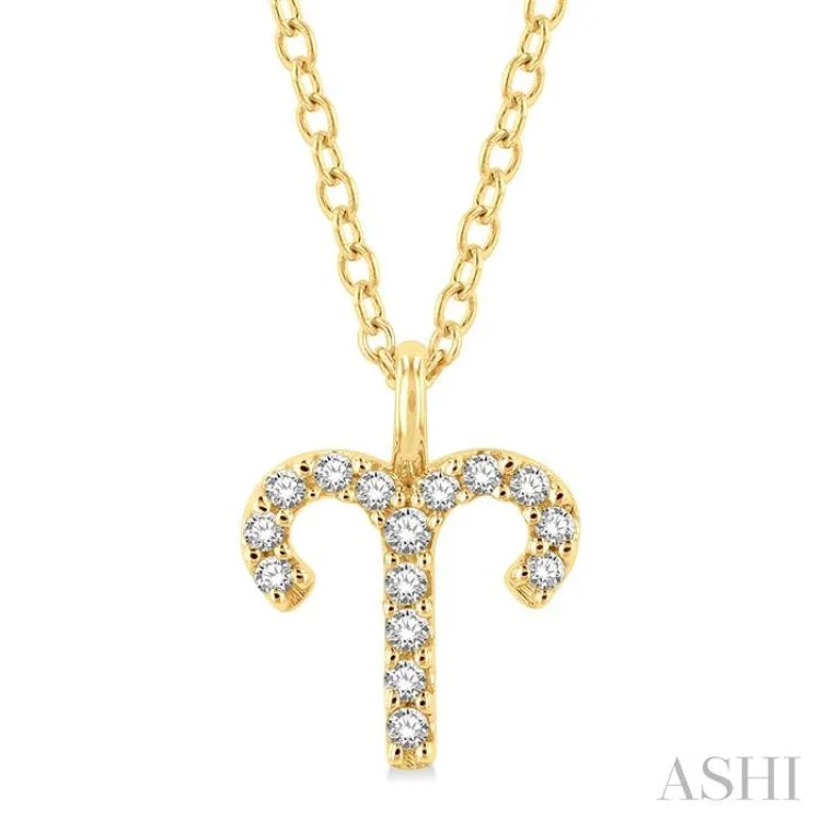 1/10 Ctw Aries Round Cut Diamond Zodiac Pendant With Chain in 14K Yellow Gold