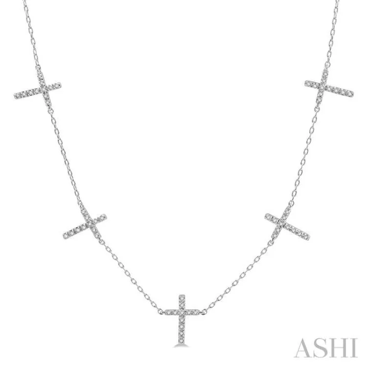 1/6 Ctw Five Cross Charm Necklace in 10K White Gold