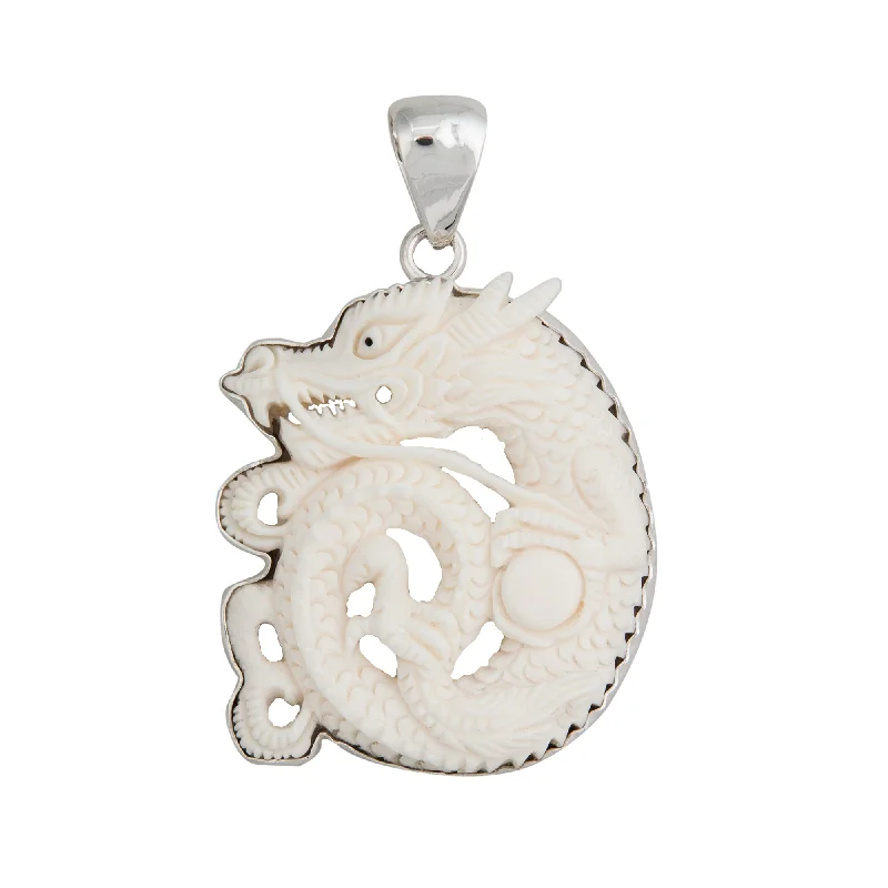 Sterling Silver Curled Dragon Bone Pendant