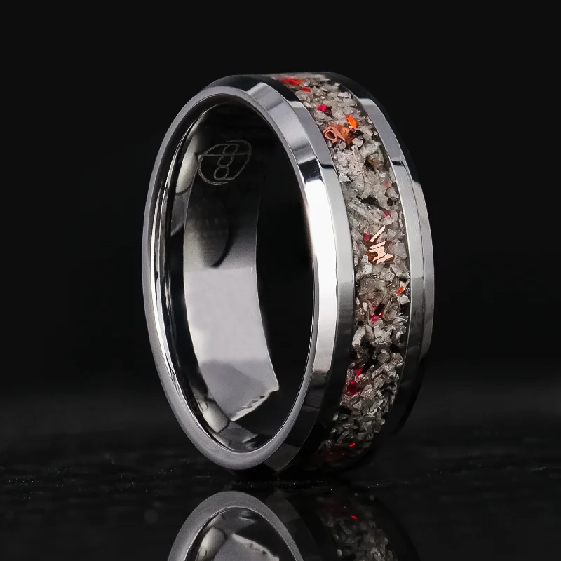 Crimson Yooperlite Glowstone Ring on Tungsten