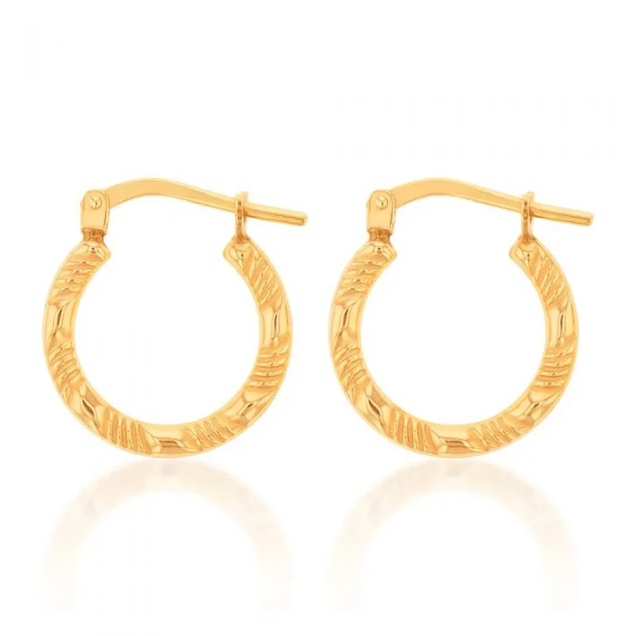 9ct Yellow Gold Silver Filled Fancy Hoop Earrings