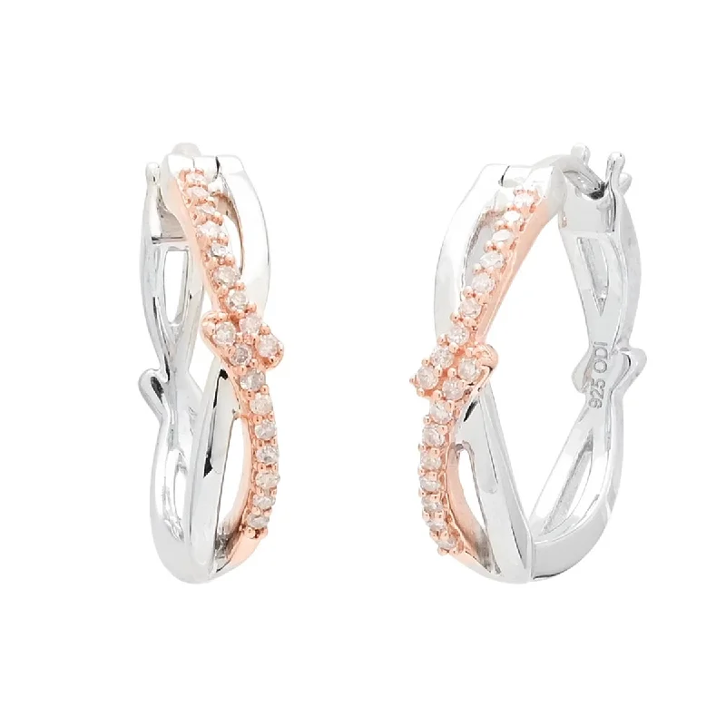 Diamond Twist Hoop Earrings in Sterling Silver and Rose Gold Plate (1/10ct tw)