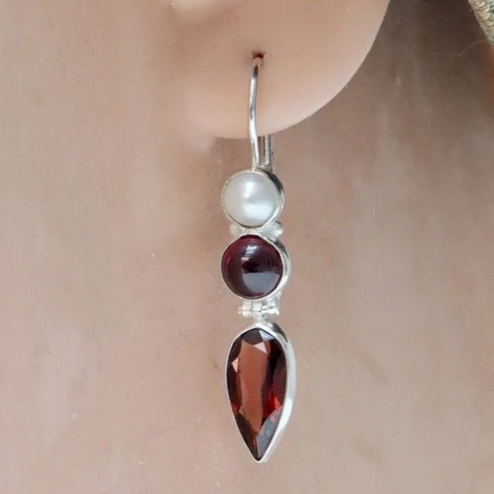 Ellen Terry Garnet and Pearl Silver Earrings