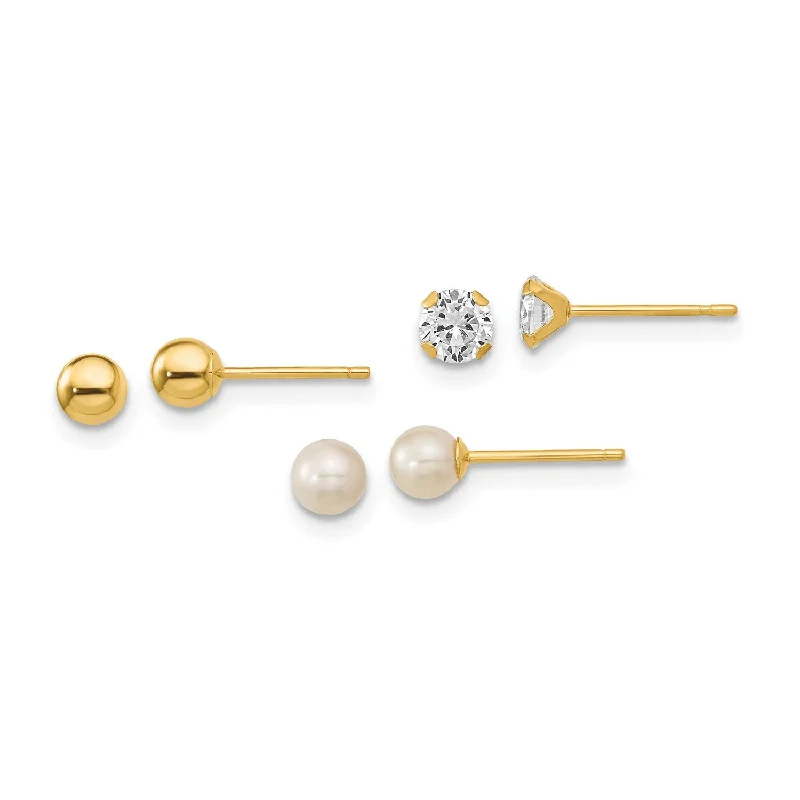 14KT Yellow Gold 3-Pair Stud Earrings