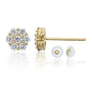 14KT Yellow Gold Cubic Zirconia Cluster Stud Earrings