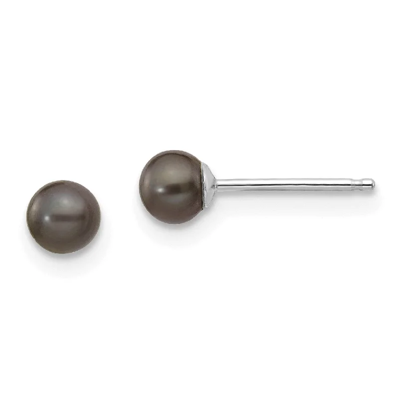 3MM Round Pearl Stud Earrings in 14KT White Gold