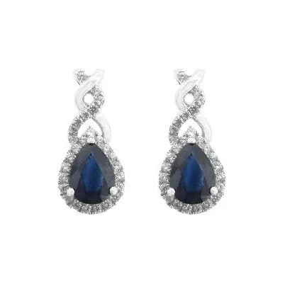 6X4MM Pear Blue Sapphire and Diamond Stud Twist Earrings in 10KT White Gold