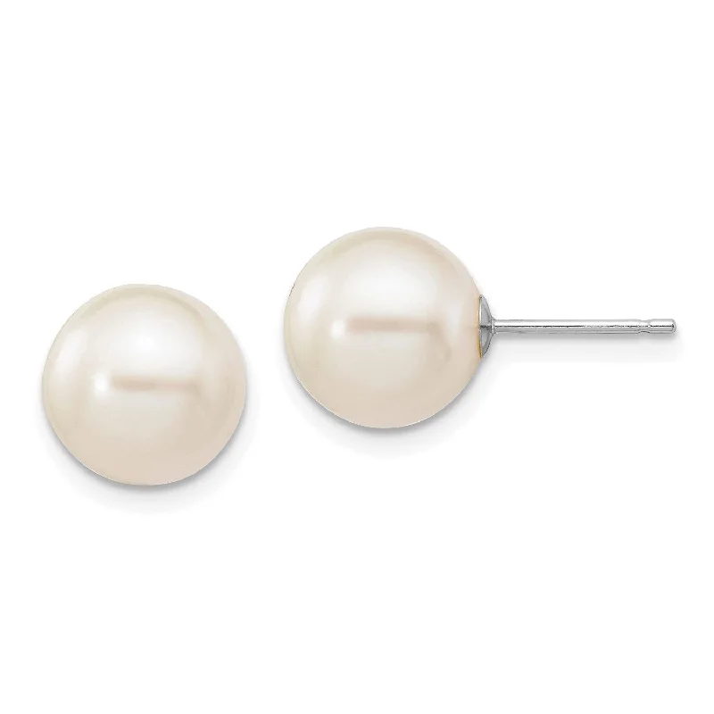 9MM Round Pearl Stud Earrings in 14KT White Gold