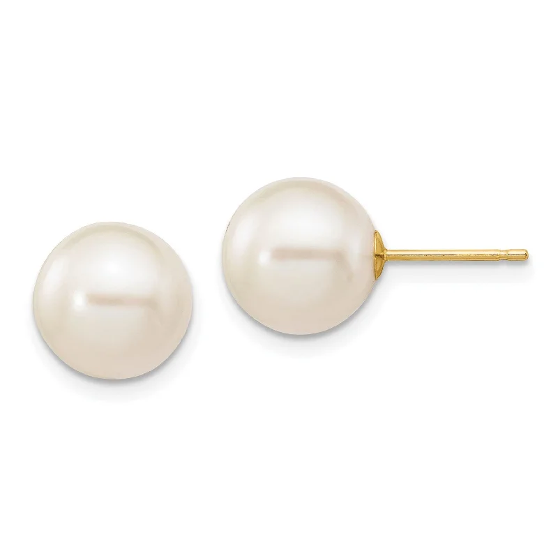 9MM Round Pearl Stud Earrings in 14KT Yellow Gold