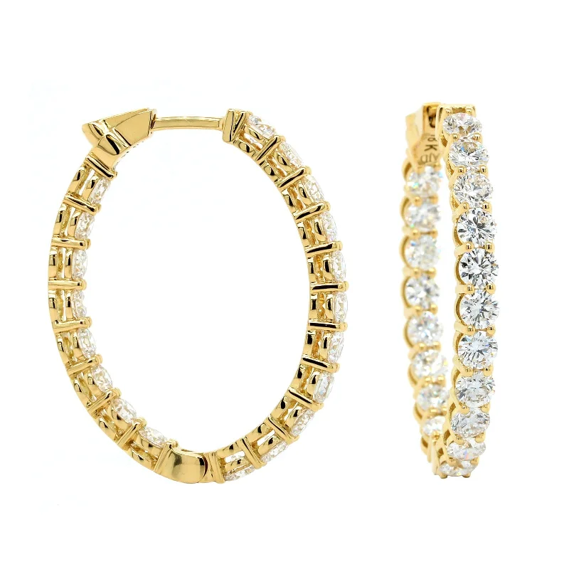 18K Yellow Gold Diamond Oval Shape Hoop Earrings