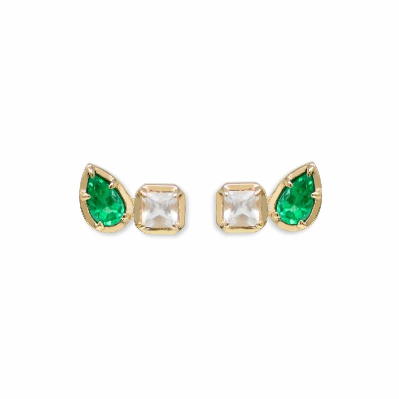 14K Yellow Gold Emerald and Topaz Stud Earrings