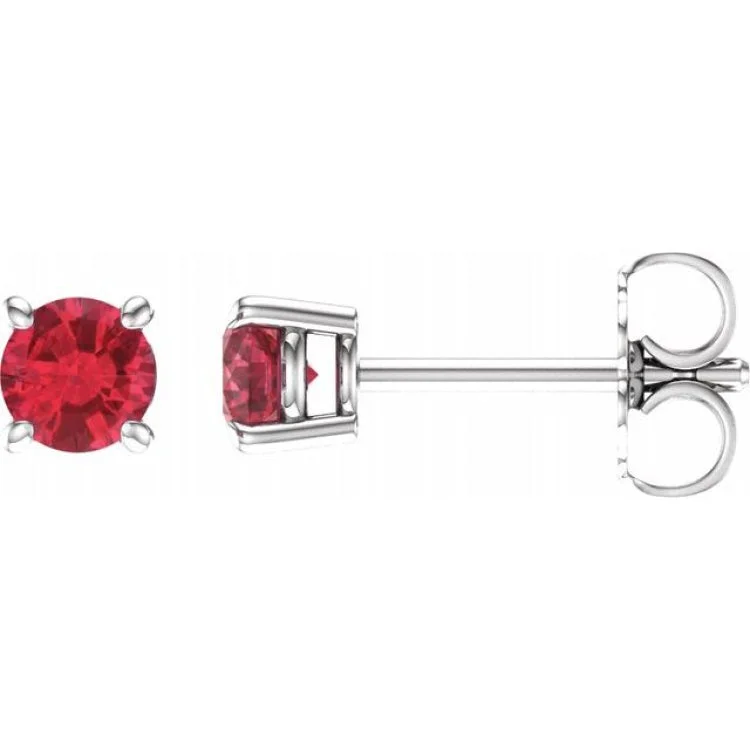 14K White 4 mm Lab-Grown Ruby Stud Earrings with Friction Post