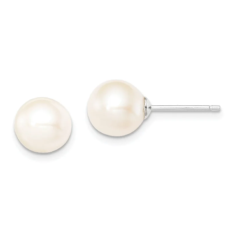 Sterling Silver 8X9MM Pearl Stud Earrings