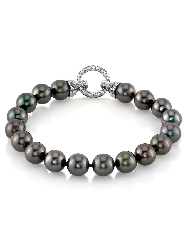 True Round Black Tahitian Pearl Bracelet, 8.0-9.0mm - AAAA Quality