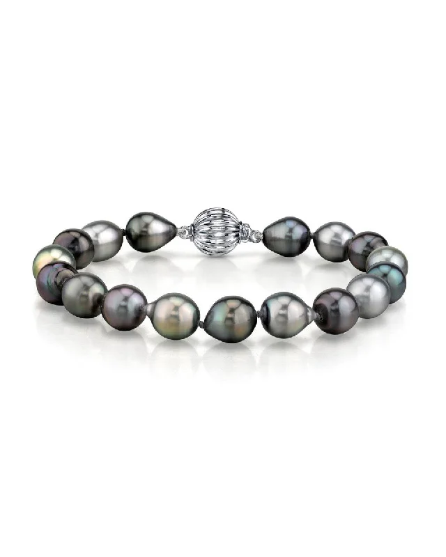 Multi-Color Tahitian Drop-Shape Pearl Bracelet, 9.0-10.0mm - AAAA Quality