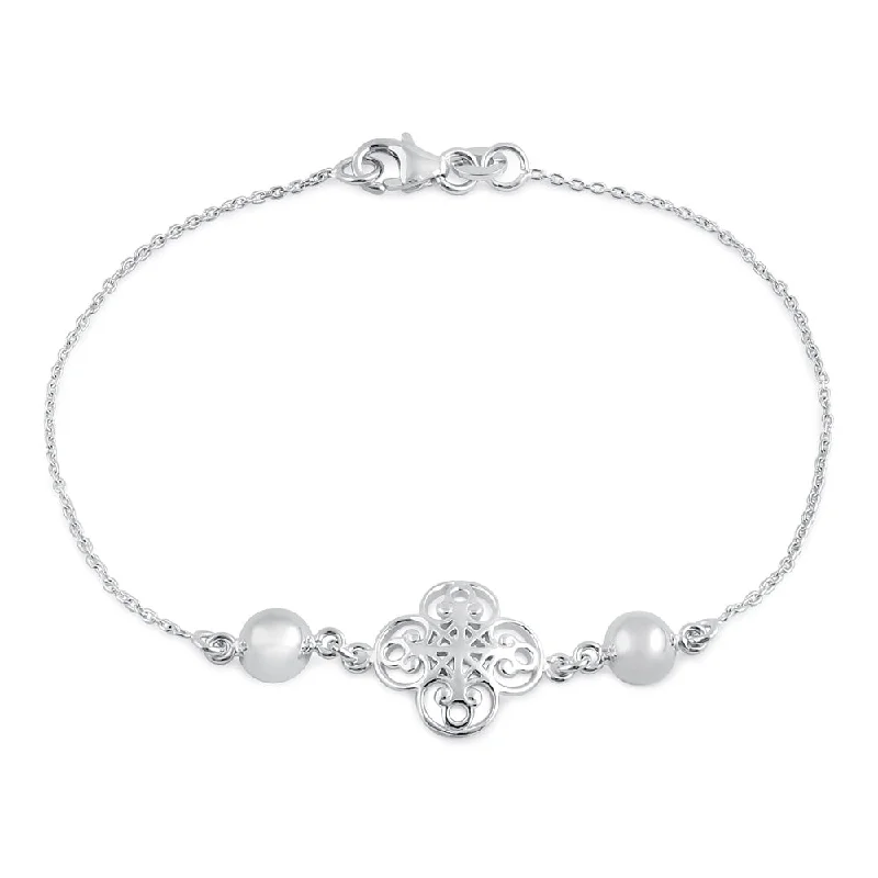 Sterling Silver Mystic Flower and Bead Bracelet