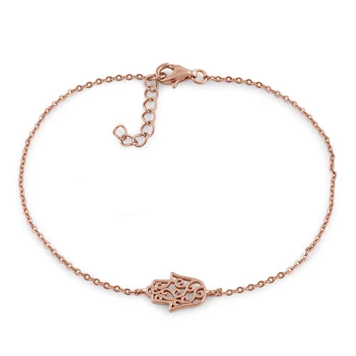 Sterling Silver Rose Gold Plated Hamsa Bracelet