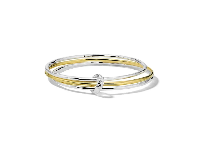 IPPOLITA Chimera Sterling Silver and 18K Yellow Gold Mix Texture Bangle Set