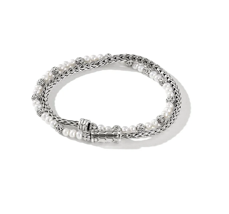 John Hardy Classic Chain Double Wrap Bracelet with Pearls