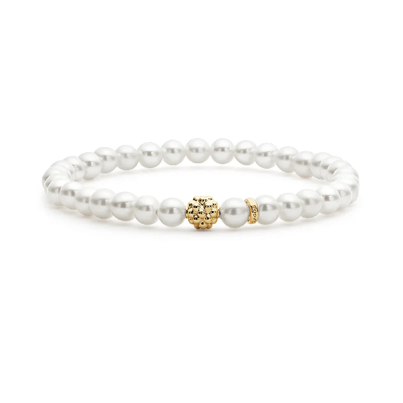 LAGOS Caviar Icon Pearl Gold Station Bead Bracelet