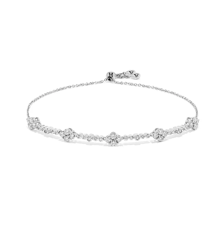 Sabel Collection White Gold Round Diamond Bolo Bracelet